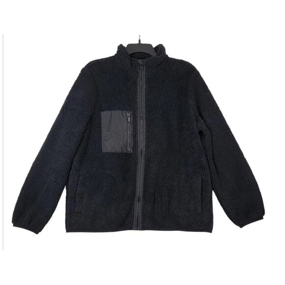 $50 ID Ideology Womens Warm Sherpa Jacket Deep Black Size XL Front Zip Closure - Picture 2 of 6